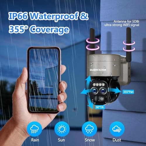 BEENOCAM 4K/8MP Solar Security Cameras Wireless Outdoor, Dual Lens 360°PTZ Solar Camera Outdoor Wireless Cameras for Home Security with 2.4/5GHz, PIR Human Detection, Color Night Vision, 2-Way Audio 8