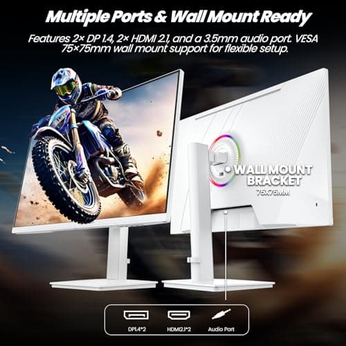 CRUA 27" Gaming Monitor, 144Hz 4K UHD(3840*2160P) IPS Screen, Supports Height/Pivot/Rotating/Tilt Adjustable Vertical Monitor, AMD Freesync, 120% sRGB, Built-in Speakers, Wall Mountable Installs-White 6