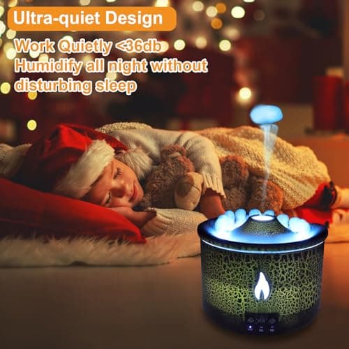 Volcano Humidifier Quiet Flame Diffuser: 300ml Spray Humidifier with 2 Modes Fire Mist Waterless Auto Shut Off Aromatherapy Diffuser with Remote Control for Bedroom Home, Office(Red & Blue) 10