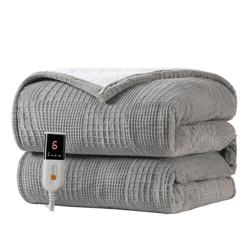 Texciting Heated Blanket Electric Blanket Throw 50''X60''-Heating Throw with 9 Heat Settings-2-10 Hours Auto Off,ETL Certified,Machine Washable (Grey)