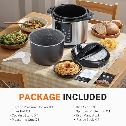 Simple Deluxe 16-in-1 Electric Pressure Cooker, 8QT Stainless Steel & Non-Stick Multi Cooker for Slow Cook, Meat Stew, Cake, Porridge, Multigrain, Dishwasher Safe, Silver 6