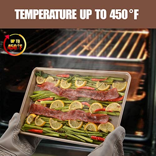 JOHO BAKING Cookie Sheets for Baking Nonstick, 2 Pack Heavy Duty 0.8mm Baking Sheet Pan Set Quarter(9x13in) & Jelly Roll(10x15in) with Diamond Texture, Gold Commercial Grade, Small Oven Safe 8