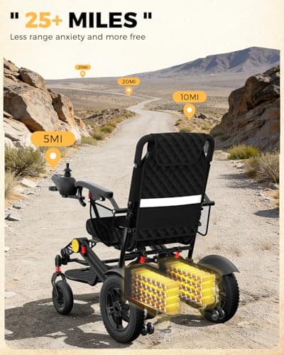 Electric Wheelchair for Adults, 25+ Miles Travel Range High Tech Electric Wheelchairs Support 350LB, 3 Seconds Folding Portable Wheelchair for Transport, All Terrain 500W Motorized Wheelchair 5