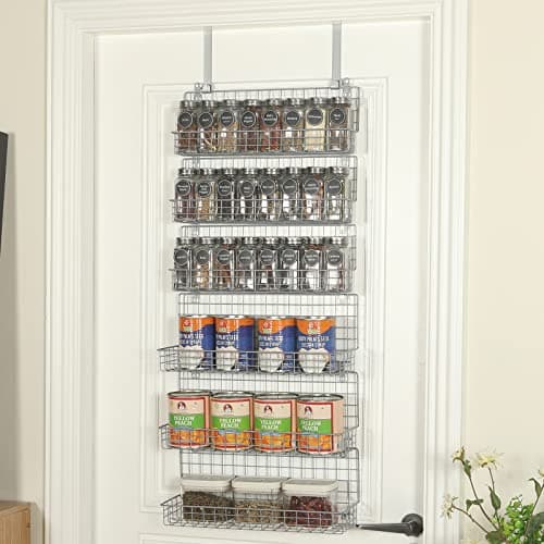 JKsmart Spice Rack Organizer 6-Tier Wall Mounted & Over the Door Spice Racks for Kitchen Pantry Bathroom,Two Size, Large Capacity, Silver 8