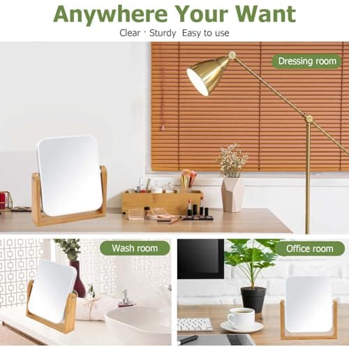 LFOYOU Vanity Makeup Mirror with Natural Bamboo Stand, Double Sided 360 Degree Swivel Magnifying Mirror, Tabletop Magnified Make up Mirror for Bathroom or Bedroom 8 Inch 6