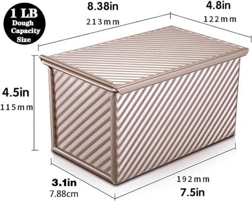 Cayanmydery Pullman Loaf Pan with Lid, Non-Stick Bakeware Golden Corrugated Carbon Steel Bread Toast Box Mold with Cover for Baking Bread, 1 lb Dough Capacity 9