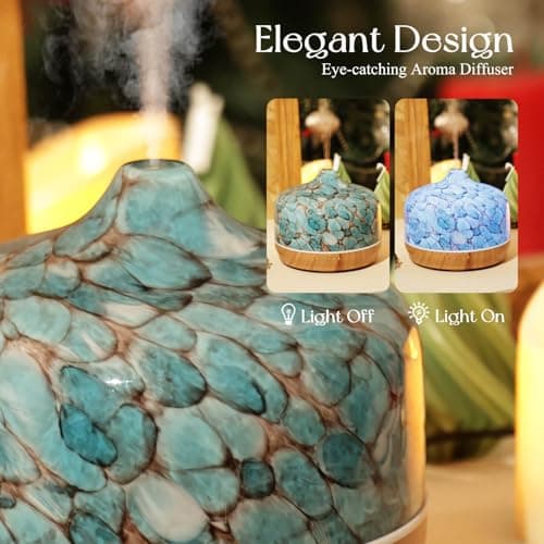 Porseme 500ml Glass Essential Oil Diffuser Aromatherapy Ultrasonic Cool Mist Humidifier 15-21 Running Hours Waterless Auto-Off Air Diffusers for Sleeping Yoga Office Working Spa and Rest (Light Blue) 7