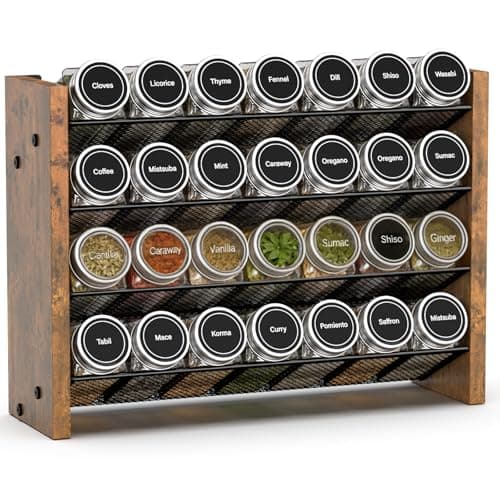 NESAPTO Spice Rack Organizer for Cabinet, Wooden 4 Tier Vertical Seasoning Organizers for Kitchen Pantry, Countertop/Wall Mount, Holds 28 Spice Jars (No Jars Included), 14" W × 9.4" H