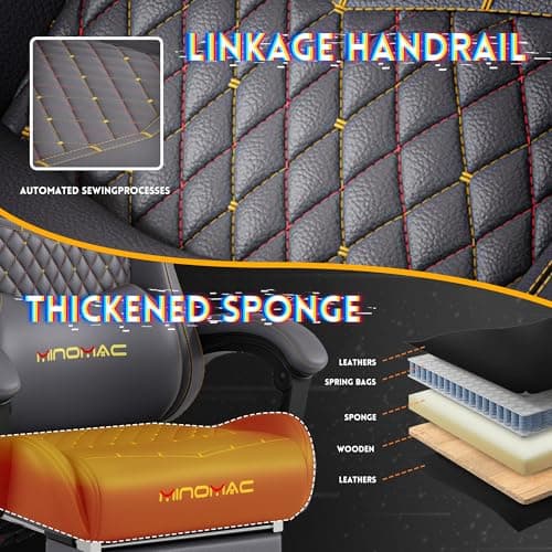 MINOMAC Gaming Chair,Ergonomic Computer Gaming Chair,400lb Load-Bearing,Retractable Footrest/Waist Support/Ergonomic Backrest[Spring + 4D Sponge] (Grey) 5