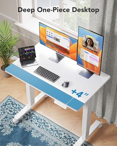 HUANUO Electric Small Standing Desk, 35" x 24" Whole Piece Desktop, Adjustable Height Computer Desk, 4 Height Memory Settings, Sit Stand Up Desk for Home Office, White 8