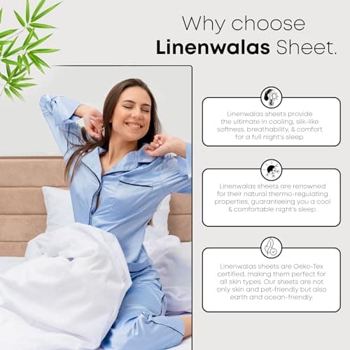 LINENWALAS Fitted Sheet Only Viscose Derived from Bamboo, Bottom Sheet for Twin XL Size Bed – 16” Deep Pocket, All Around Snug Fit – Cooling, Breathable, Soft, Hypoallergenic (White, Twin XL) 7