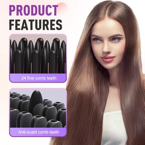 Cordless Hair Straightener Brush, Portable Mini Hair Straightening Brush with 3 Temperature Settings & LED Display, USB Rechargeable Fast Heating Hairs Brush for Travel (Black) 8