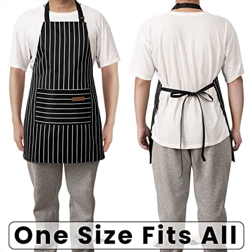 BeLuyi 2 Pack Adjustable Bib Apron with 2 Pockets Chef Cooking Kitchen Restaurant Aprons for Women Men (Black/Brown Stripes) 6