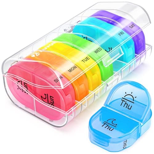 AUVON Pill Box 2 Times a Day, Weekly Pill Organizer AM PM with 7 Daily Pocket Case to Hold Vitamin, Medicine, Medication, and Supplement