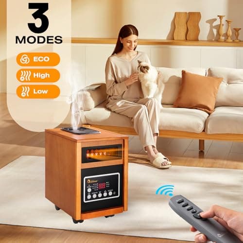 Dr Infrared Heater DR-998, 1500W, Space Heater with Humidifier, Oscillation Fan & Remote Control (Cherry) 4