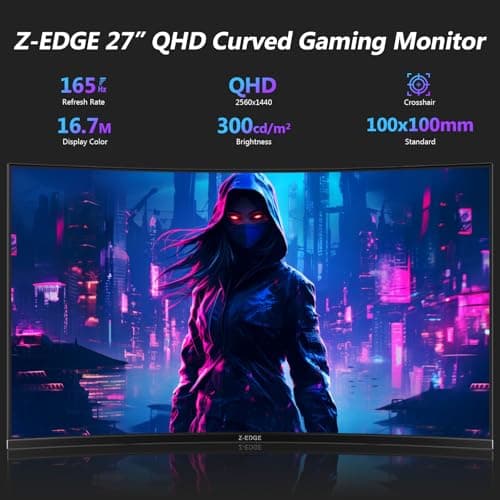 Z-Edge 27 inch Curved Gaming Monitor, QHD 1440P 165Hz 144Hz Curved 1500R Computer Monitor, MPRT 1ms Monitor Gaming, 16.7M Colors, UG27Q Frameless Bezel, 2X DP 1.4 Ports and 2X HDMI 2.0 Ports 6