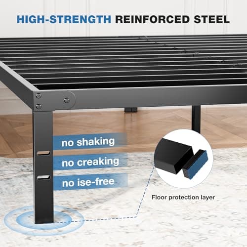 OLIXIS Metal King Bed Frame - 14in High with Storage Space, No Box Spring Needed with Sturdy Steel Slat Support, 2200LBS Heavy Duty for Easy Assembly, Black for Bedroom 7