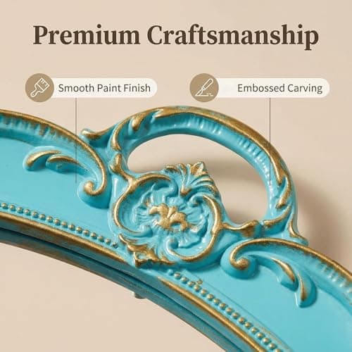 Schonee Oval Vintage Decorative Mirror Tray, Jewelry Dresser Organizer Tray, Cosmetics Makeup Storage Organizer, Serving Tray (9.8”x 14.6”) Blue 6