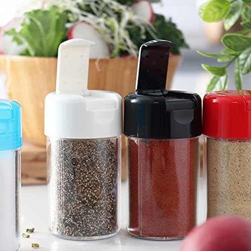Set of 2 - Plastic Salt and Pepper Shakers with Hinged Lid, No Spill Lunch Bag Camping Picnic Moisture Proof Spice Dispenser, Seasoning Container Pourer w/Cover, 3.5 oz. 2