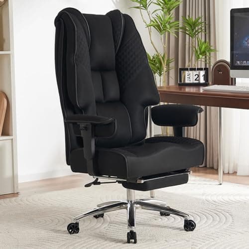 Big and Tall Office Chair 400lbs Wide Seat, Leather High Back Executive Office Chair with Foot Rest, Ergonomic Chairs Lumbar Support for Lower Back Pain Relief (Mesh Black)