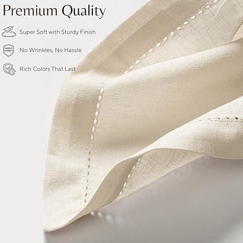 Ramanta Home Cloth Dinner Napkins in Cotton Flax Fabric with Hemstitched & Tailored Mitered Corner Finish Size 20x20 inch Set of 12 6