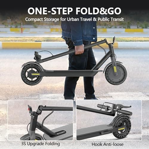 Electric Scooter, 350W Peak Motor, Up to16 MPH, 16 Miles Long-Range, 8.5" Solid Tires, Dual Suspension, EABS Braking, APP Control, Yellow Commuting Foldable E-Scooter for Adults 5