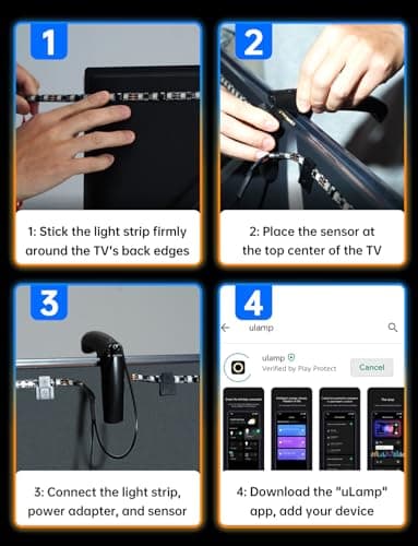 FFJ TV LED Backlight with Sensor, 14.7ft Cuttable RGB Lights That Change with TV for 55-65 Inch Screen and PC Monitor, Smart App Control, Game & Music Sync Color Changing Light 8