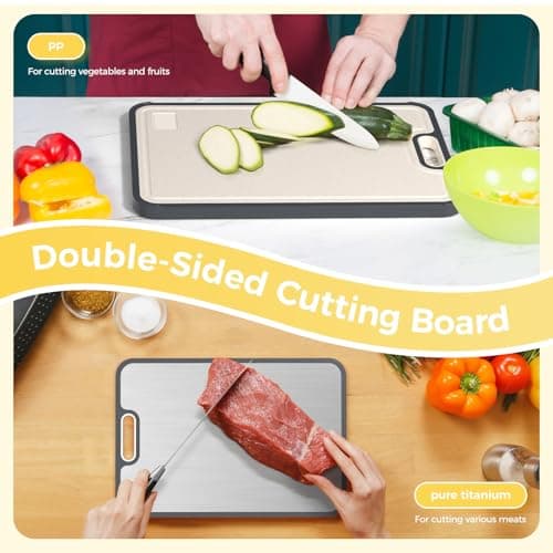 Titanium Cutting Board for Kitchen, Cutting Board Double Sided Food Grade, Pure Titanium/PP, Easy to Clean Large Size 16”×11” 4
