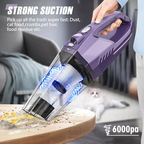Handheld Vacuum Cordless,Car Vacuum Cleaner Portable Wireless with Powerful Suction/Multi Accessories,Low-Noise Lightweight Mini Hand Vacuum Cordless Rechargeable for Car,Office and Home Cleaning 7