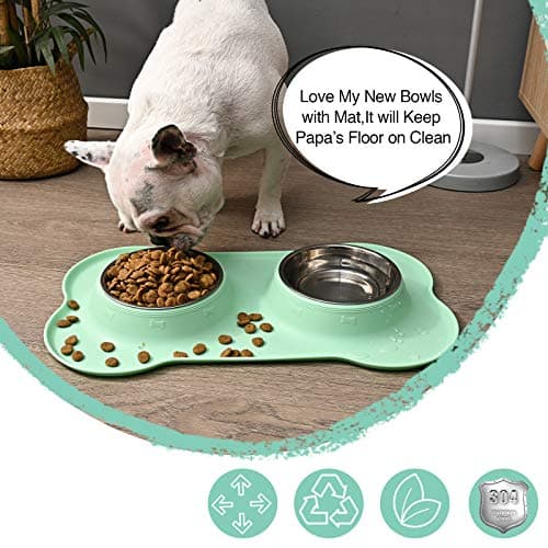 Juqiboom Dog Bowls 2 Stainless Steel Bowl for Pet Water and Food Feeder with Non Spill Skid Resistant Silicone Mat for Pets Puppy Small Medium Cats Dogs 7