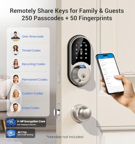 Veise RZ07 Fingerprint Smart Lock, 7-in-1 Smart Locks for Front Door, Keyless Entry Door Lock with App Control, Biometric Electronic Touchscreen Keypad Deadbolt, Satin Nickel 6