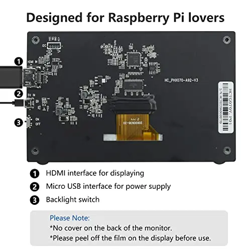 HAMTYSAN Raspberry Pi Screen, 7 Inch Portable Monitor External Display 800x480 IPS Screen Small HDMI Monitor for Raspberry Pi 400/4/3/2/Zero/B/B+ Jetson Nano Win11/10/8/7 (Non-Touch) 5
