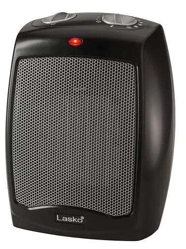 Lasko CD09250 Ceramic Adjustable Thermostat Tabletop or Under-Desk Heater, 9 Inches High, Black