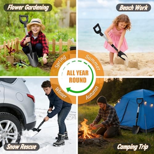 Garden Shovels for Digging, 31 Inch Small Shovel, Heavy Duty Metal Digging Shovel with D-Handle Grip, Short Kids Shovels for Digging, Mini Spade Shovel for Gardening, Camping, Beach, Car, Snow Removal 7