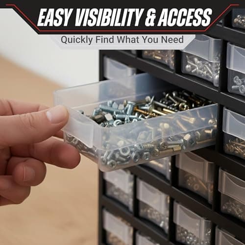 Storage Bin with Drawers - 41-Drawer Plastic Tool Organizer - Hardware or Craft Cabinet for Storing Beads, Toys, or Nuts and Bolts by Stalwart (Black) 5