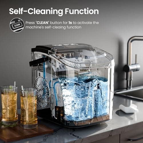 AGLUCKY Ice Makers Countertop with Handle,26.5Lbs/24H,9 Cubes in 6 Mins,2 Sizes of Bullet Ice,Portable Machine with Self-Cleaning,Perfect for Home Kitchen(Black) 5