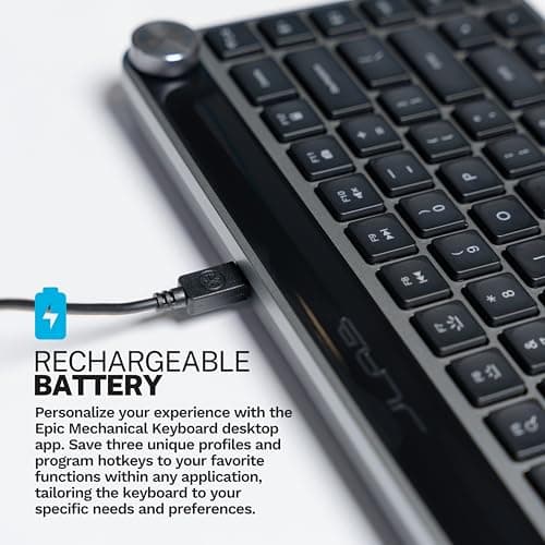 JLab Epic Mini Wireless Keyboard, Black, 108 Keys, Connect Via Bluetooth or USB Wireless Dongle, Multi-Device Toggle, Soft Touch Keys, Smart Media Knob, Custom User Profiles, Rechargeable (1 Pack) 6