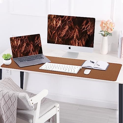 Leather Desk pad Protector, Large Desk mat with Natural Cork & PU Leather,Mouse pad,Non-Slip Office Desk Mat,Waterproof Desk Writing Pad for Office and Home (47in*17in, Brown) 6