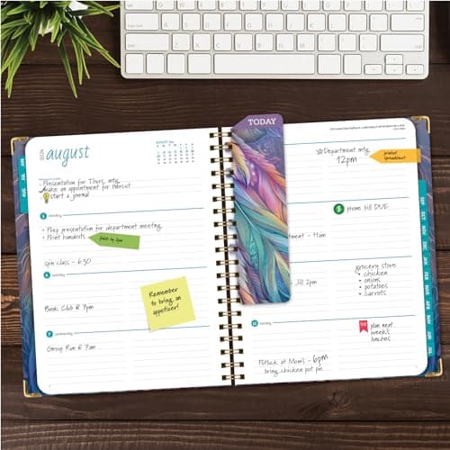 HARDCOVER Academic Year 2024-2025 Planner: (June 2024 Through July 2025) 8.5"x11" Daily Weekly Monthly Planner Yearly Agenda. Bookmark, Pocket Folder and Sticky Note Set (Pastel Peacock) 7
