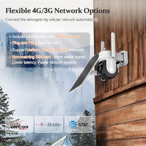 wellnk-iot 4G LTE Solar Cellular Security Camera, U.S. Local SIM&SD Card Included, No WiFi Needed, 2K Live Video, 360° Full View, Color Night Vision, PIR Motion Sensor, Flashlight&Siren Alerts 8