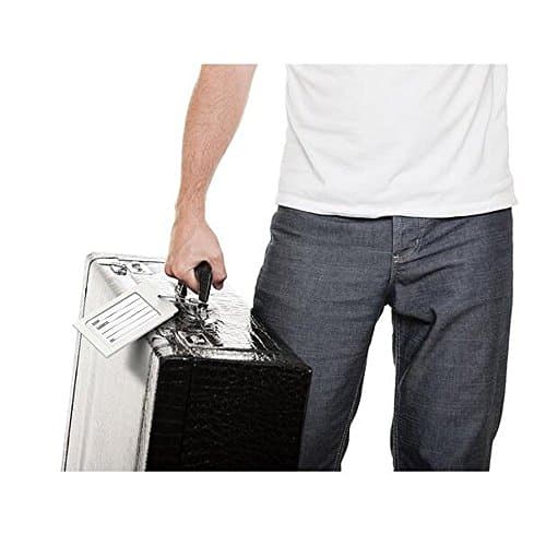 Pack of 2 Luggage Tags, Aluminum Metal Travel ID Tag Business Card Holder Name Address Identifier Labels Suitcase Label with Steel Cable for Baggage Bag, Silver 8