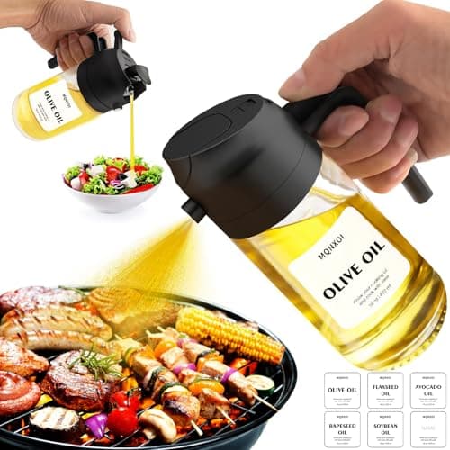 2 in 1 Glass Oil Sprayer & Dispenser,16oz/470ml Olive Cooking, Air Fryer, and Salad, for Kitchen Gadgets and Air Fryer Accessories, w/Stickers (Black) 9