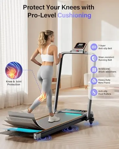 Walking Pad Treadmill with 12% Incline & Dual LED Display, 4 in 1 Walking Pad with Handle Bar, 3.5HP Foldable Under Desk Treadmill, Portable Treadmills for Home 350LBS, 4 Adjustable Incline, RGB Light 5