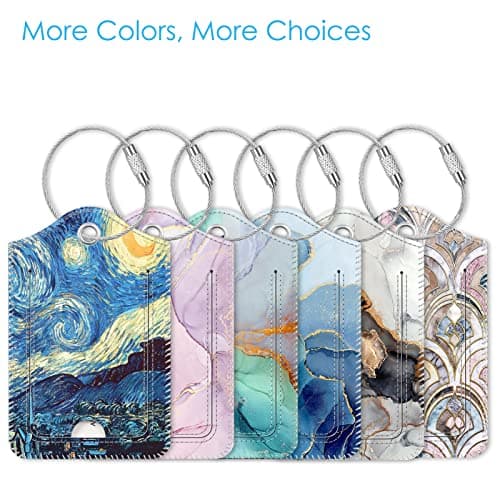 Fintie Luggage Tags, Privacy Cover ID Label with Stainless Steel Loop and Address Card for Travel Bag Suitcase - Starry Night (2 Piece) 6