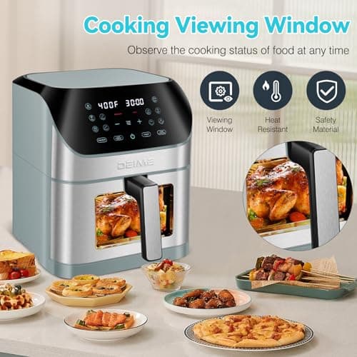 DEIME Air Fryer 8.5 QT Oilless AirFryer 1500W Electric Healthy Oven Cooker Large Capacity with Visible Cooking Window, 10 Presets in One Touch, Digital Control, Non-Stick Basket 5