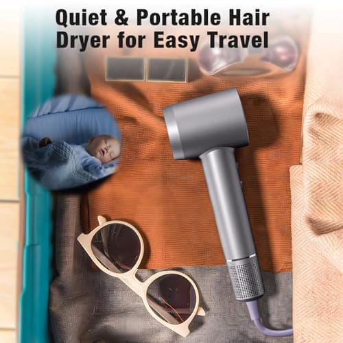 Hair Dryer, 160000 RPM Portable Professional Ionic Hair Dryer with 500 Million Negative Ions, Fast-Drying, Low Noise with Diffuser & Nozzle, Lightweight for Home and Travel 6