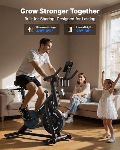 Merach Exercise Bike, Brake Pad/Magnetic Stationary Bike with Exclusive App, Low Noise Indoor Cycling Bike with 270LBS Weight Capacity, Dumbbell Rack and Fitness Courses for Weight Loss 7