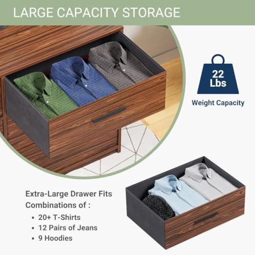 Modern 6-Drawer Dresser with Spacious Storage,Sturdy Wood Frame, and Large Capacity Drawers, Dressers for Bedroom, Home Organization Storage for Living Room or Hallway, Walnut 6