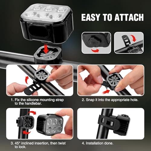 WORKPRO Bike Lights Set [8+13 Modes], Rechargeable Bicycle Light Set Ultra Bright, IP65 Waterproof Bike Lights for Night Riding, 1200mAh Bike Headlight and Tail Light Reflectors 6