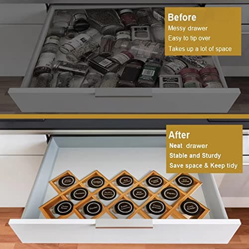 Bamboo Criss Cross Spice Rack Organizer for Cabinet, Wood Seasoning Rack Spice Holder, 18-Jar Spice Rack Tower Spice Storage for Kitchen Countertop Drawer-Jars Not Included 9